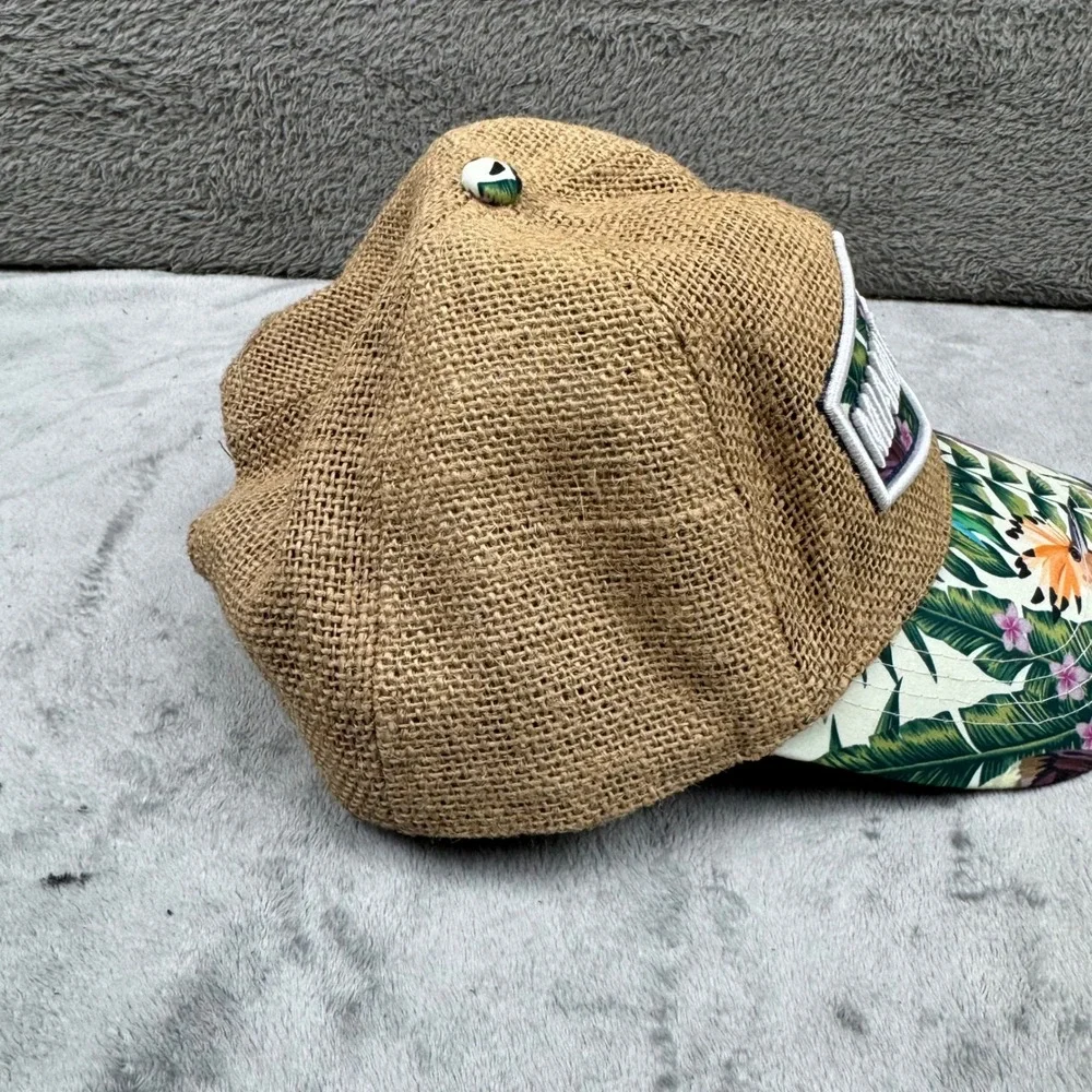 Lucky 7 USA Miami Beach Hat‎ Women Size 7 Tan Tropical Floral Excellent Burlap